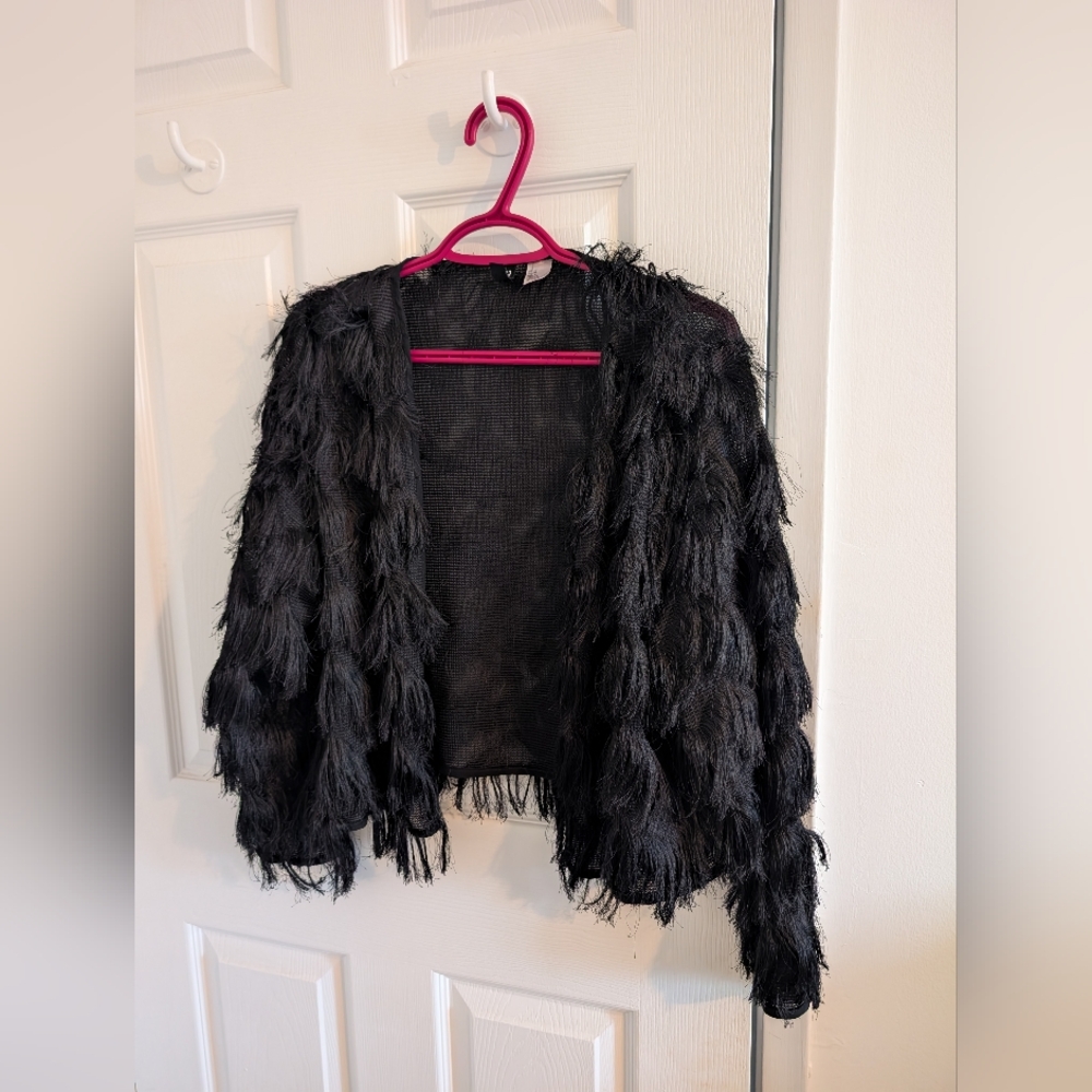 Elegant Black Feathered Women's Jacket
